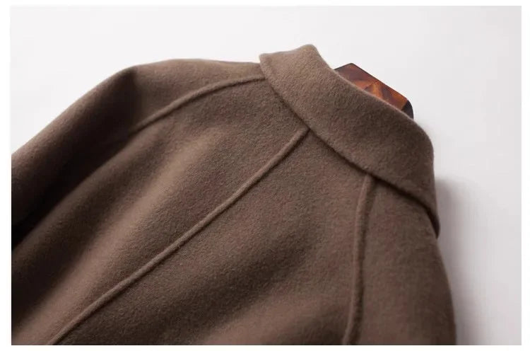Women's Double Breasted Wool Blend Coat with Notch Lapel