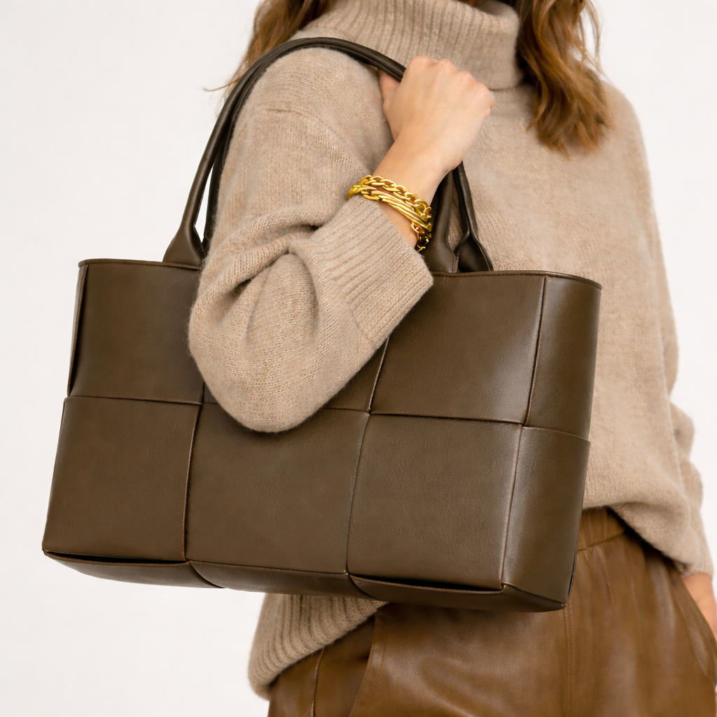Women's Woven Faux Leather Tote Bag