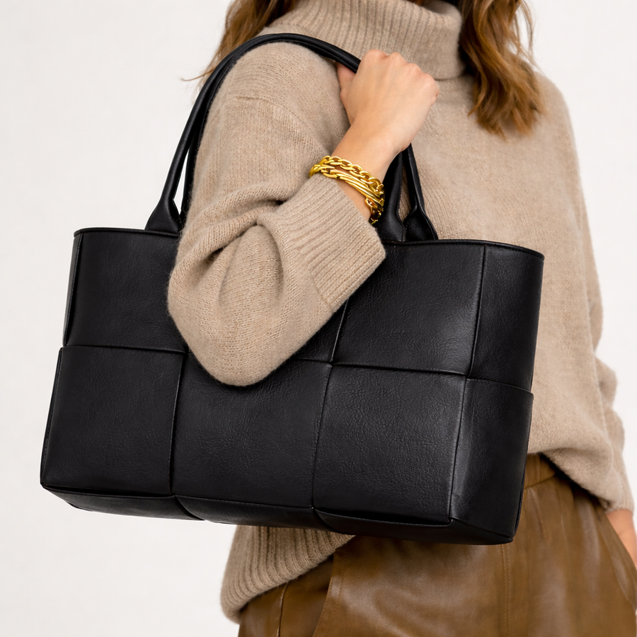 Women's Woven Faux Leather Tote Bag
