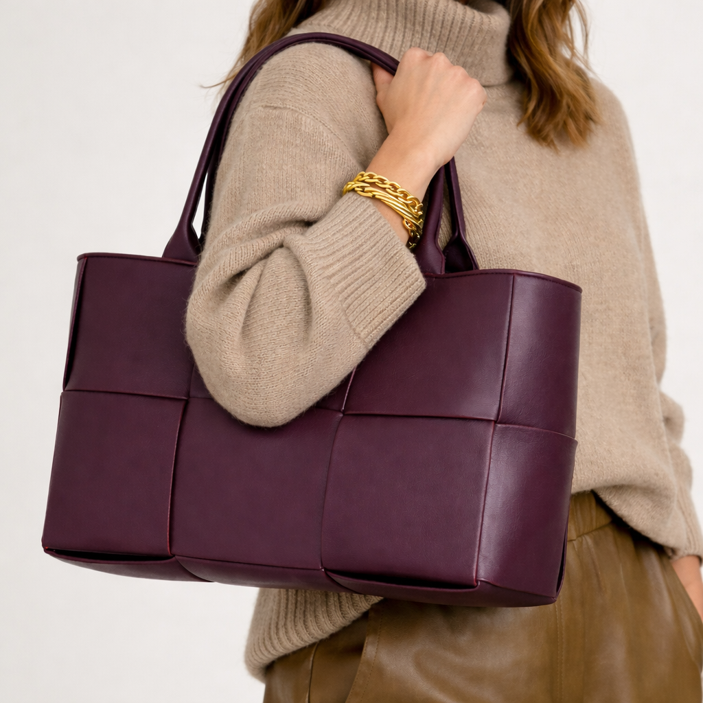 Women's Woven Faux Leather Tote Bag