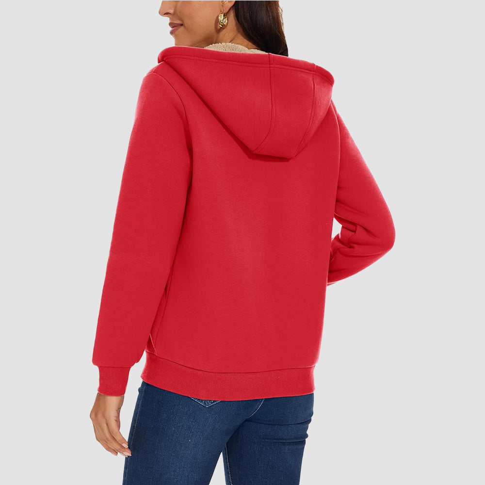 Women's Sherpa-Lined Zip Hoodie with Pockets