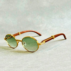 Unisex Elegant Metal Frame Sunglasses | Stylish Wood-Effect Temples for All Seasons 0