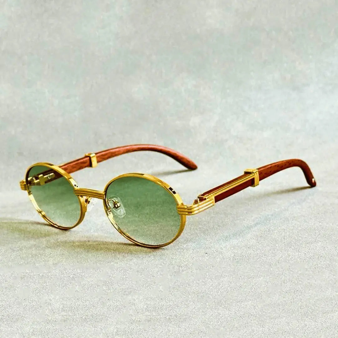 Unisex Elegant Metal Frame Sunglasses | Stylish Wood-Effect Temples for All Seasons 0