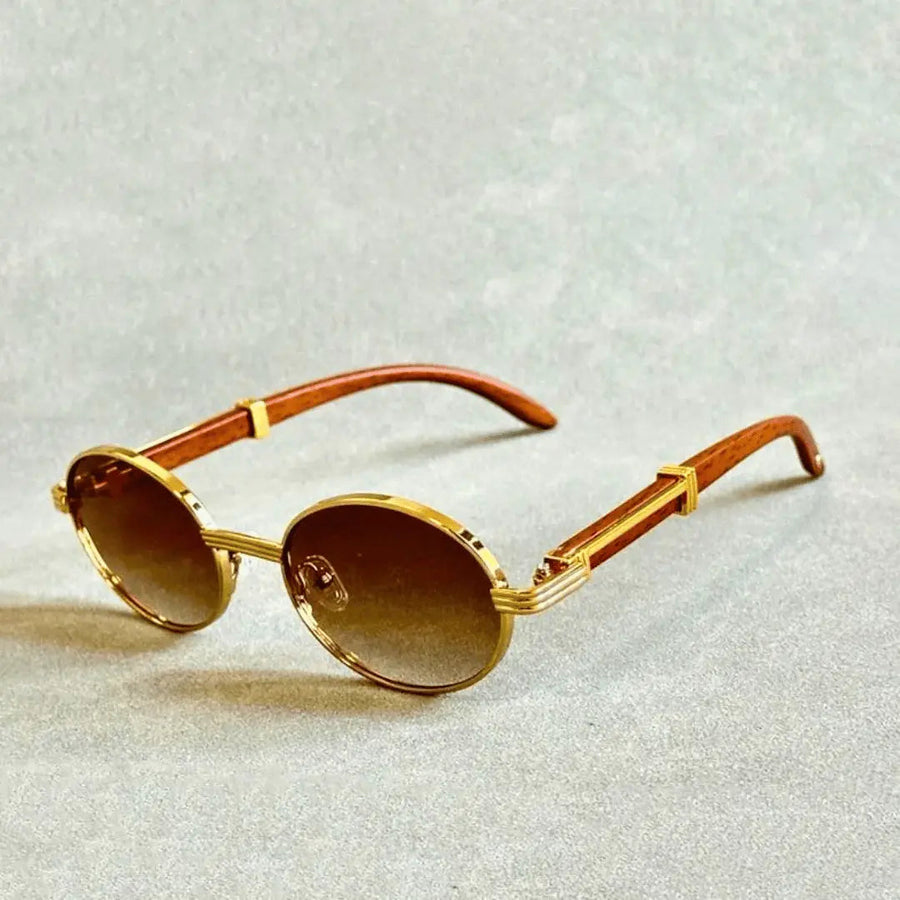 Unisex Elegant Metal Frame Sunglasses | Stylish Wood-Effect Temples for All Seasons 1
