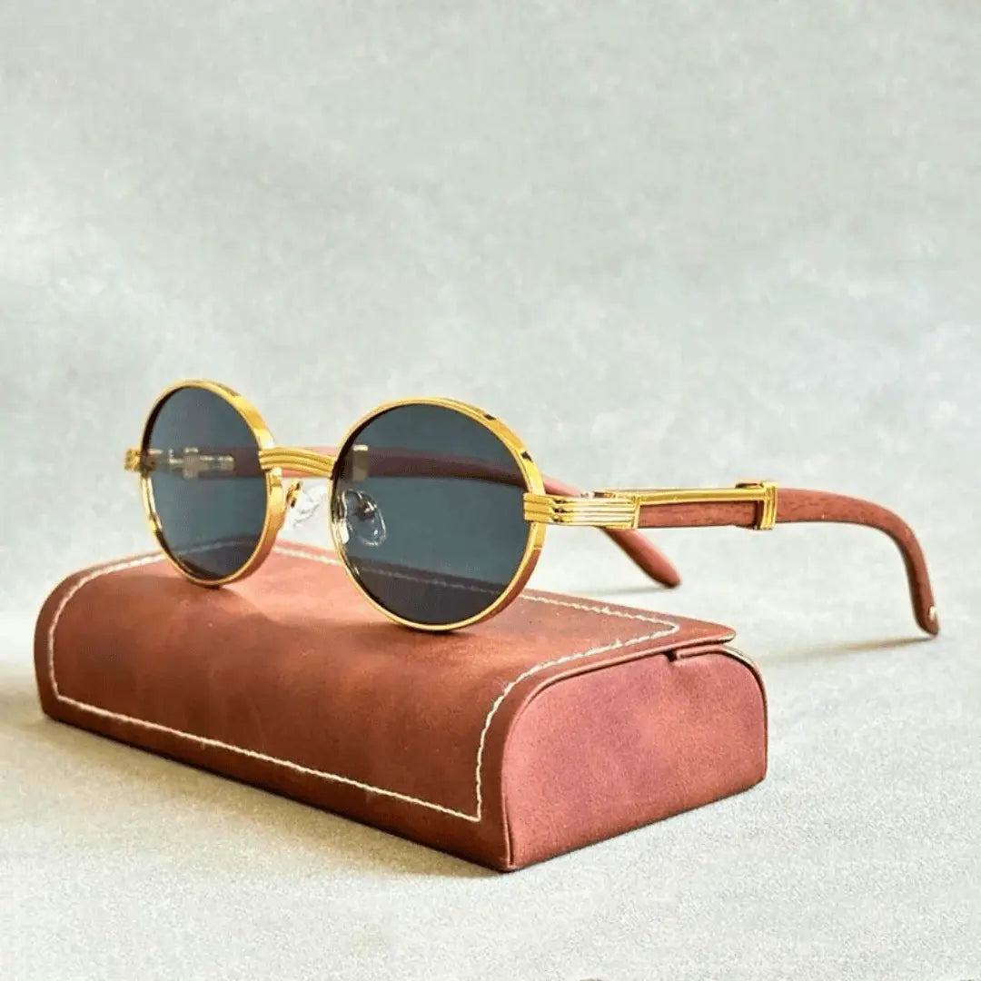 Unisex Elegant Metal Frame Sunglasses | Stylish Wood-Effect Temples for All Seasons 3