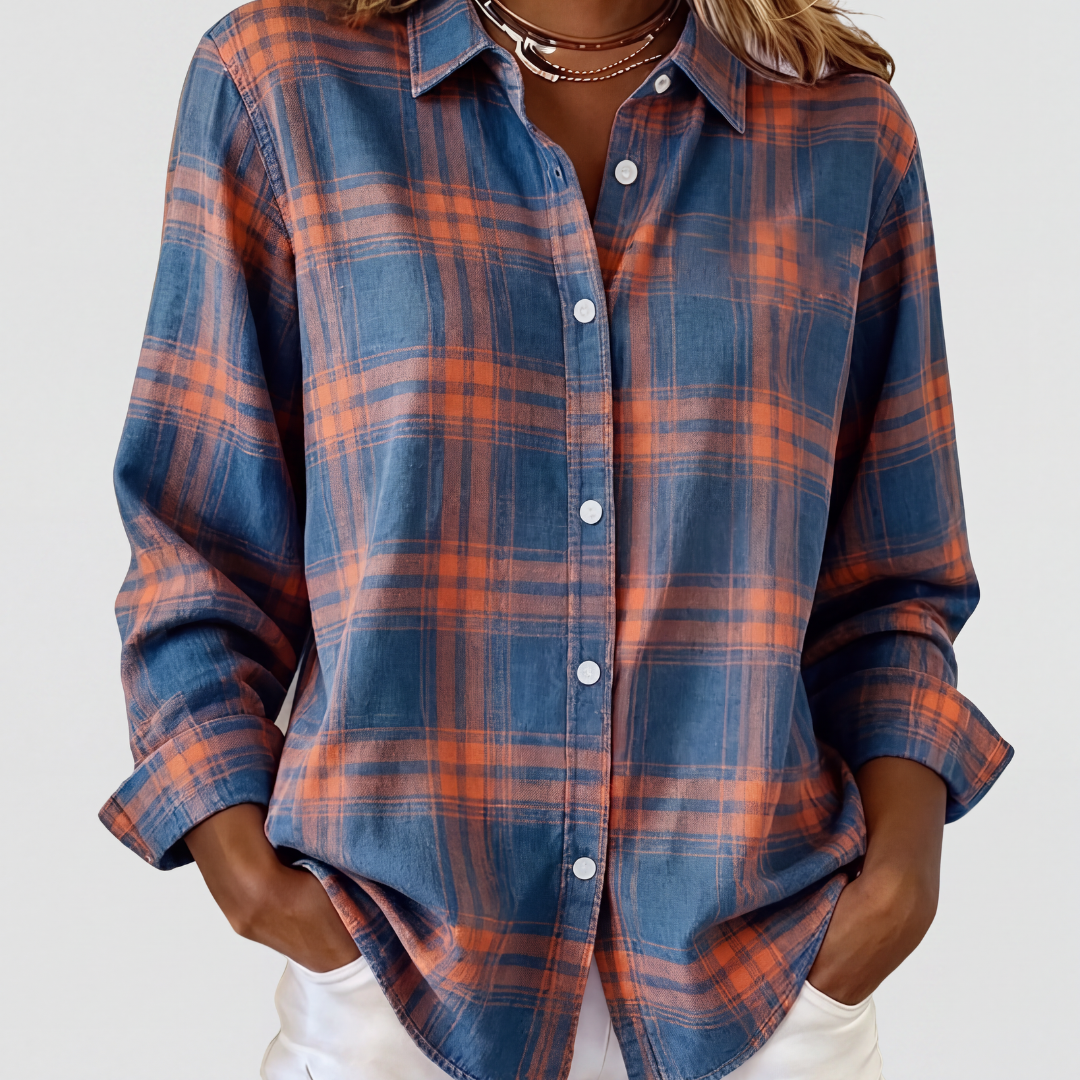 Plaid Shirt with Collared Neck and Long Sleeves