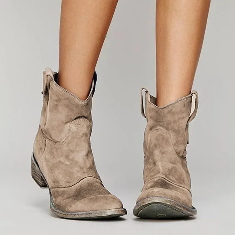 Women's Suede Ankle Western Boots With Pull Tabs