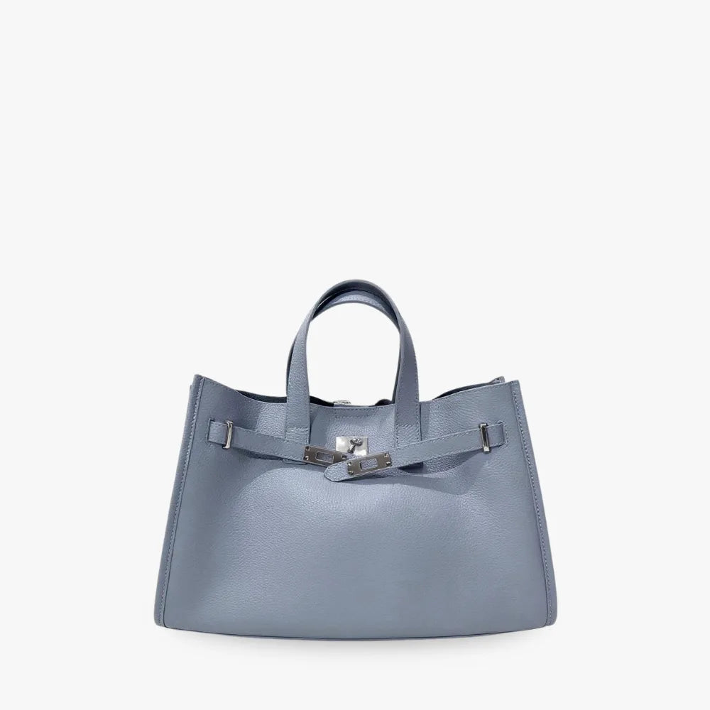Women's Pebbled Leather Tote Bag with Top Handles and Metal Clasp