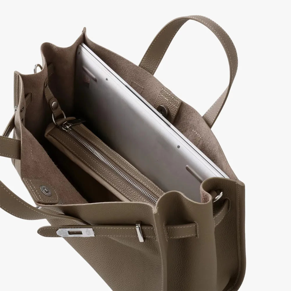 Women's Pebbled Leather Tote Bag with Top Handles and Metal Clasp