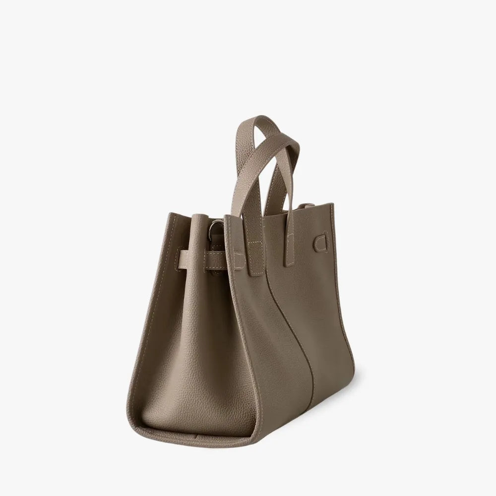 Women's Pebbled Leather Tote Bag with Top Handles and Metal Clasp