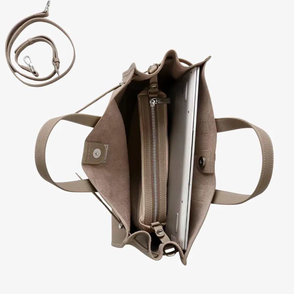 Women's Pebbled Leather Tote Bag with Top Handles and Metal Clasp