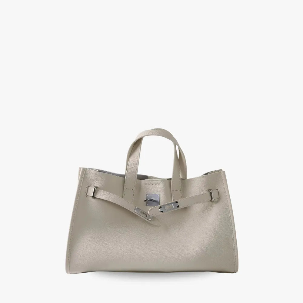 Women's Pebbled Leather Tote Bag with Top Handles and Metal Clasp