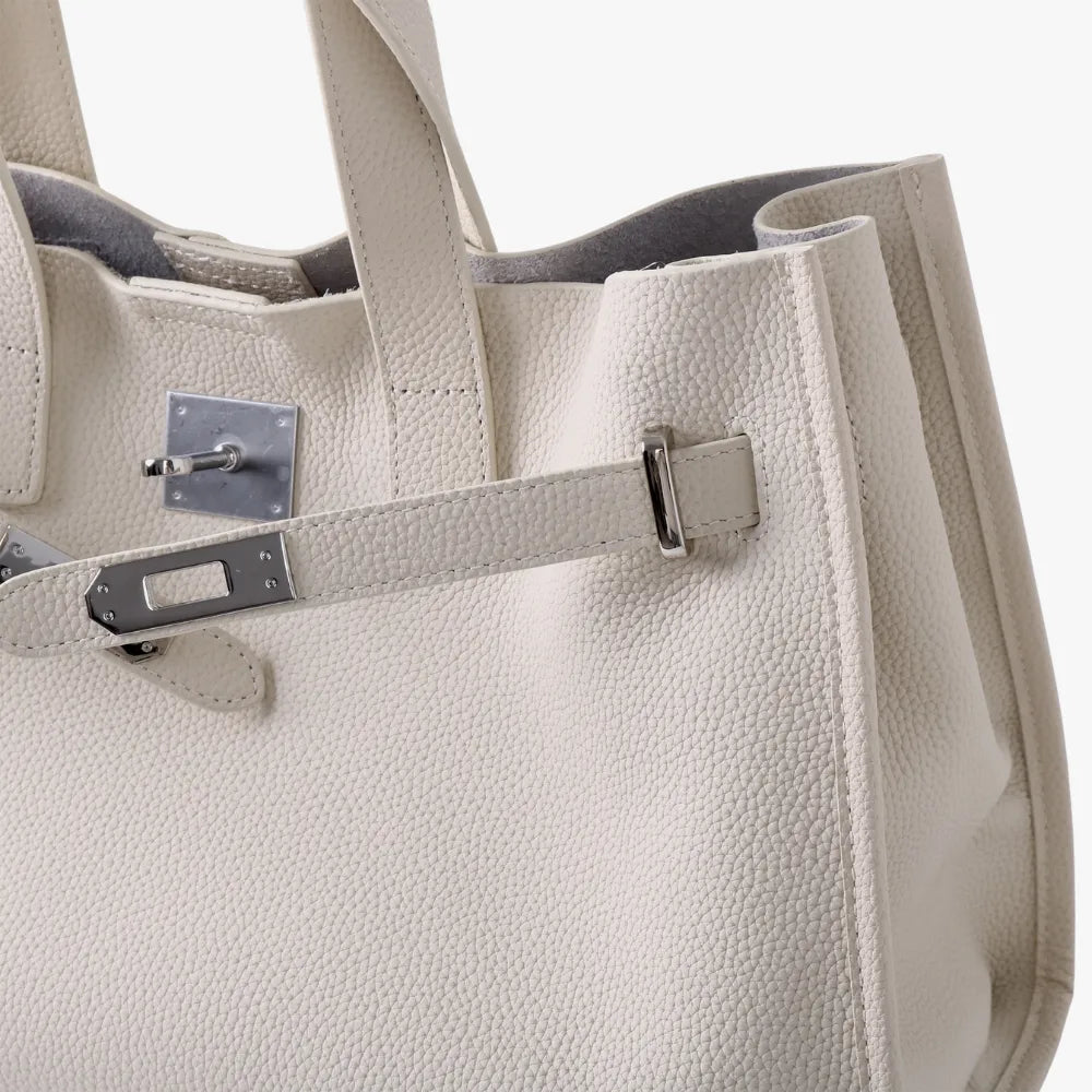 Women's Pebbled Leather Tote Bag with Top Handles and Metal Clasp
