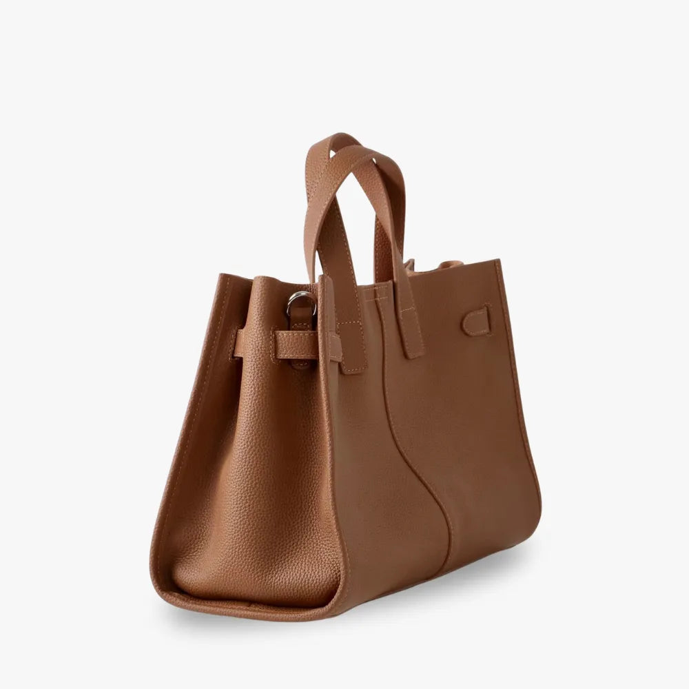 Women's Pebbled Leather Tote Bag with Top Handles and Metal Clasp