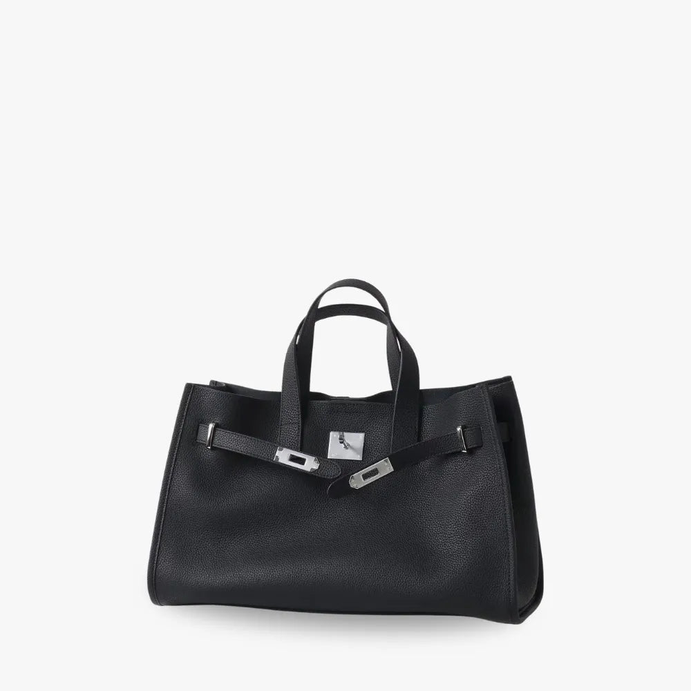 Women's Pebbled Leather Tote Bag with Top Handles and Metal Clasp