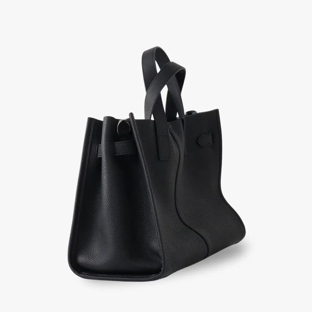 Women's Pebbled Leather Tote Bag with Top Handles and Metal Clasp