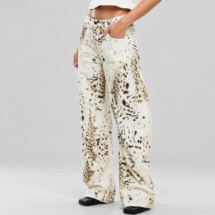 Women's Snow Leopard Print Wide Leg Jeans