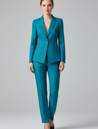 Women Blazer Set with One Button and Straight Trousers 7