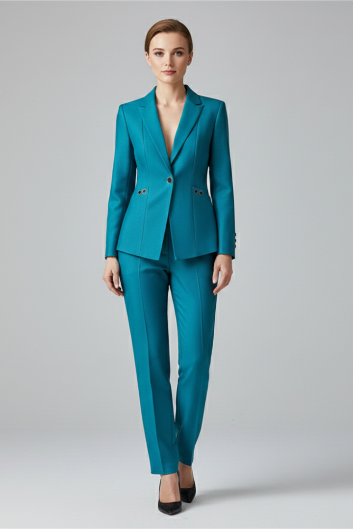 Women Blazer Set with One Button and Straight Trousers 7