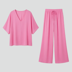 Womens Two-Piece Set with Top and Wide-Leg Chiffon Trousers 1