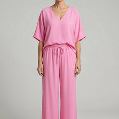 Womens Two-Piece Set with Top and Wide-Leg Chiffon Trousers 2