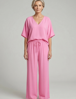 Womens Two-Piece Set with Top and Wide-Leg Chiffon Trousers 2