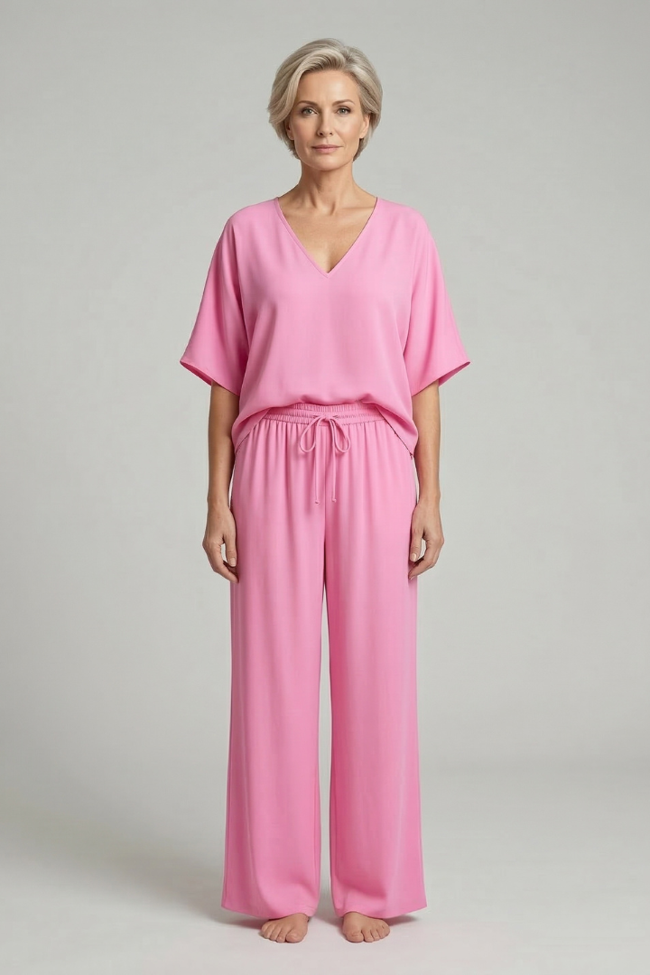 Womens Two-Piece Set with Top and Wide-Leg Chiffon Trousers 2