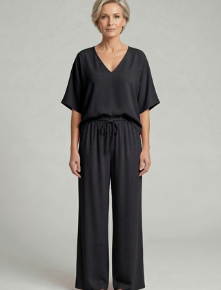 Womens Two-Piece Set with Top and Wide-Leg Chiffon Trousers 6