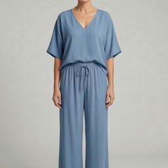 Womens Two-Piece Set with Top and Wide-Leg Chiffon Trousers 7