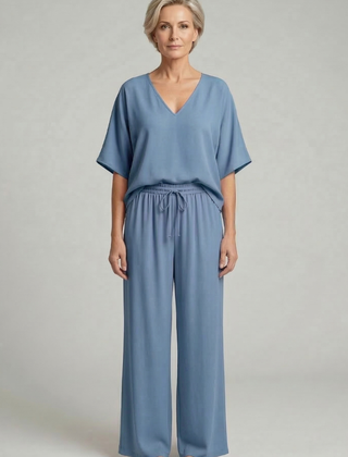Womens Two-Piece Set with Top and Wide-Leg Chiffon Trousers 7