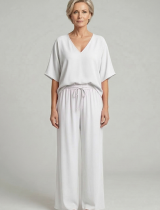 Womens Two-Piece Set with Top and Wide-Leg Chiffon Trousers 5