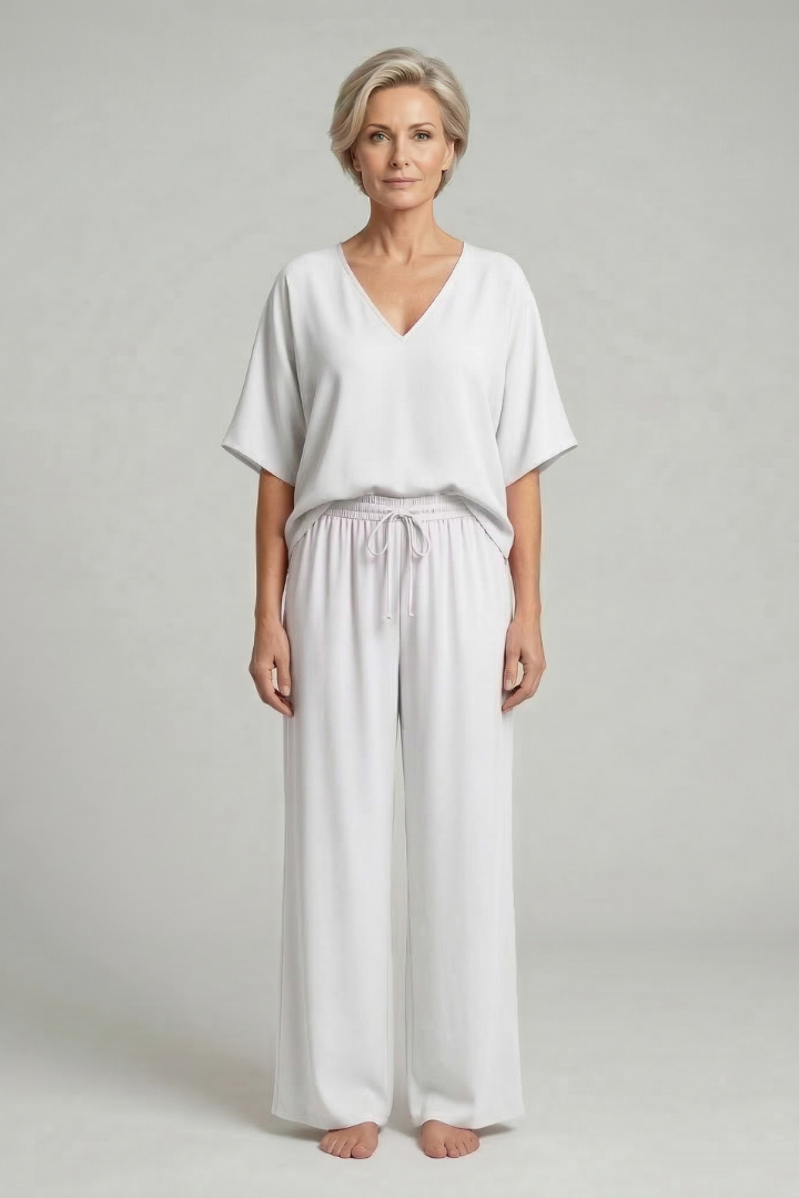 Womens Two-Piece Set with Top and Wide-Leg Chiffon Trousers 5