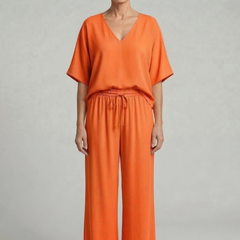 Womens Two-Piece Set with Top and Wide-Leg Chiffon Trousers 9