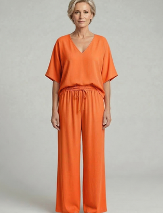 Womens Two-Piece Set with Top and Wide-Leg Chiffon Trousers 9