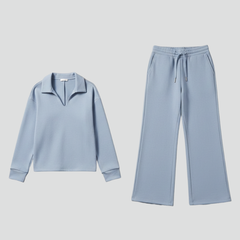 Womens Two-Piece Set with V-Neck Top and Drawstring Trousers 1