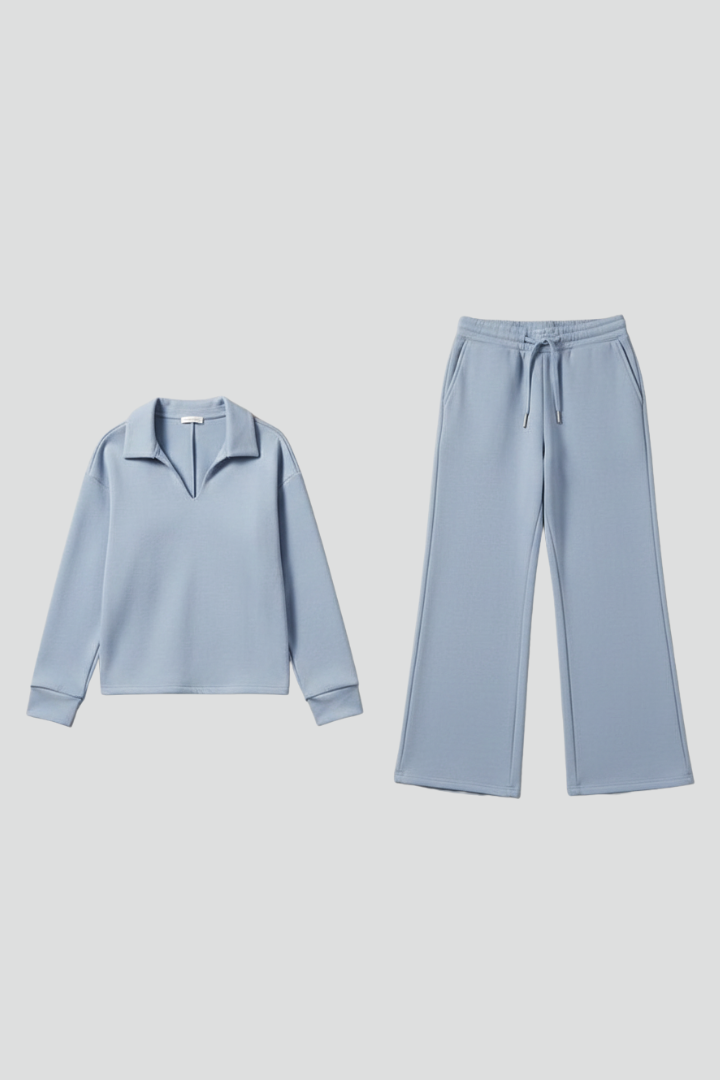 Womens Two-Piece Set with V-Neck Top and Drawstring Trousers 1