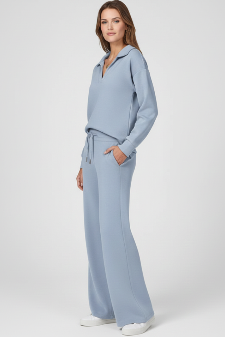 Womens Two-Piece Set with V-Neck Top and Drawstring Trousers 5