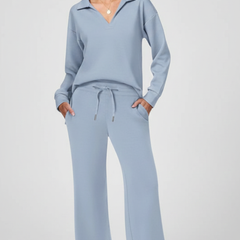 Womens Two-Piece Set with V-Neck Top and Drawstring Trousers 2