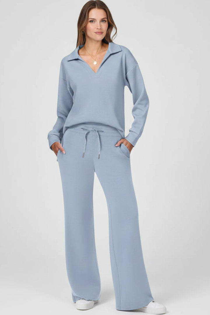 Womens Two-Piece Set with V-Neck Top and Drawstring Trousers 2