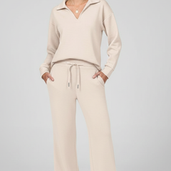 Womens Two-Piece Set with V-Neck Top and Drawstring Trousers 12