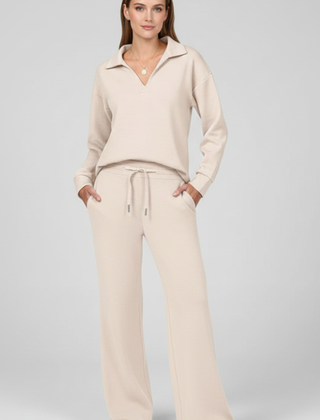 Womens Two-Piece Set with V-Neck Top and Drawstring Trousers 12