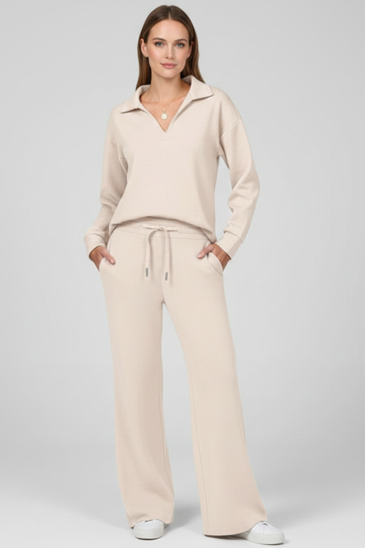 Womens Two-Piece Set with V-Neck Top and Drawstring Trousers 12