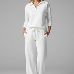 Womens Two-Piece Set with V-Neck Top and Drawstring Trousers 11