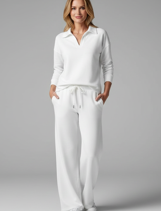 Womens Two-Piece Set with V-Neck Top and Drawstring Trousers 11