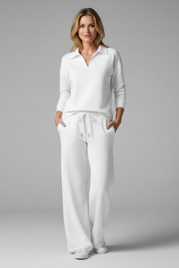Womens Two-Piece Set with V-Neck Top and Drawstring Trousers 11