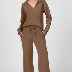 Womens Two-Piece Set with V-Neck Top and Drawstring Trousers 9