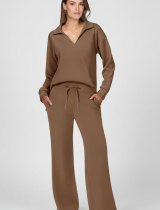 Womens Two-Piece Set with V-Neck Top and Drawstring Trousers 9