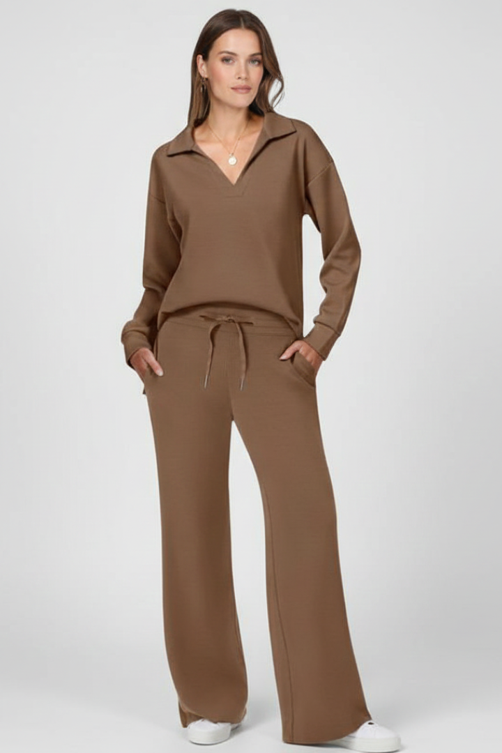 Womens Two-Piece Set with V-Neck Top and Drawstring Trousers 9