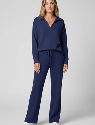 Womens Two-Piece Set with V-Neck Top and Drawstring Trousers 10