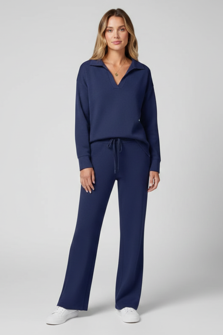 Womens Two-Piece Set with V-Neck Top and Drawstring Trousers 10
